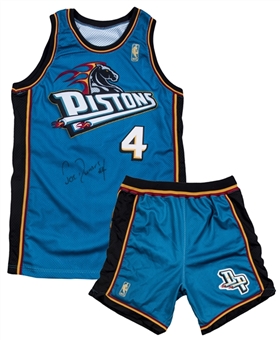 1996-97 Joe Dumars Game Used & Signed Detroit Pistons Road Jersey With Shorts (Pistons Employee LOA & Beckett) 